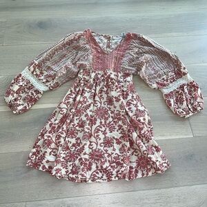 Sincerely Jules pink and Cream Long Sleeve dress 100% rayon Made in India sz m